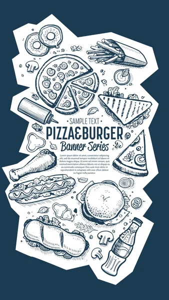 Fast Food Doodles vertikale Banner Menü — Stockvektor