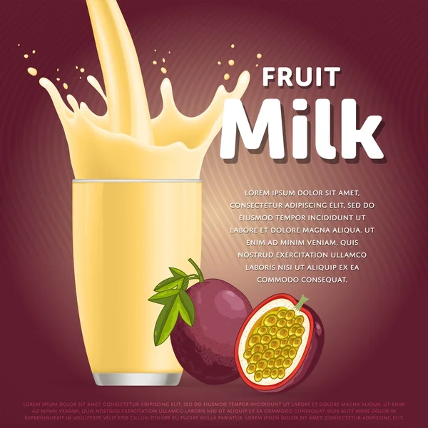 Passion fruit sweet milkshake dessert cocktail — Stock Vector