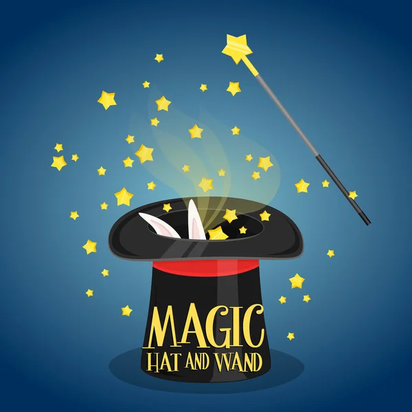 Magic hat and wand with sparkles — Stock Vector