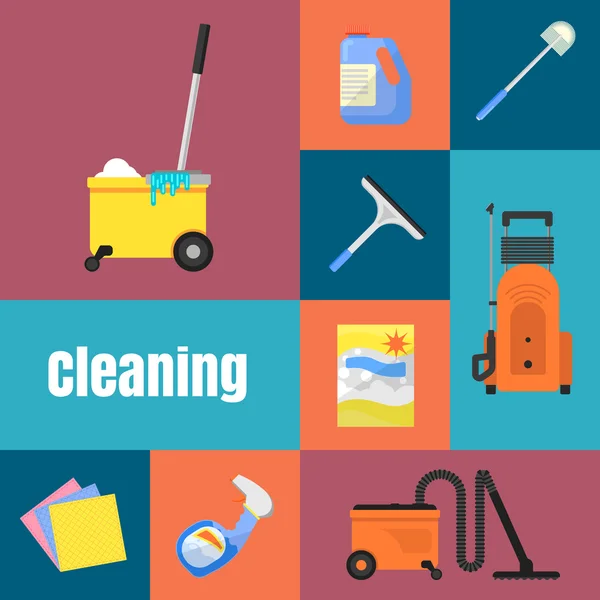 Iconos de limpieza en la ilustración del vector de banner — Vector de stock