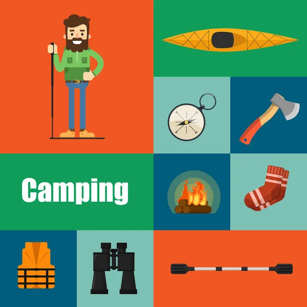 Matériel de camping bannières symboles et icônes — Image vectorielle