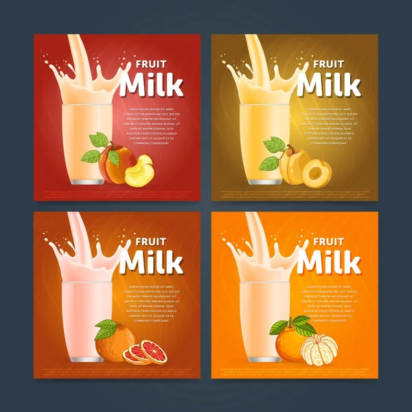 Fruit mix sweet milkshake dessert cocktail — Stock Vector