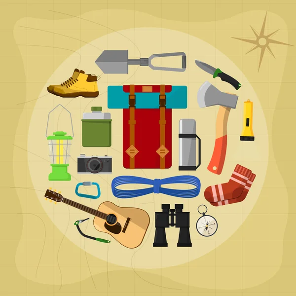 Camping equipment symbols and icons — Stock Vector