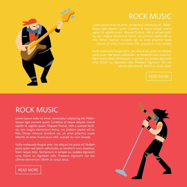 Banners com músicos de rock tocando instrumentos — Vetor de Stock