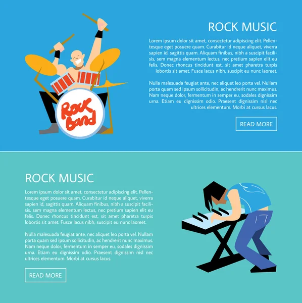 Banners com músicos de rock tocando instrumentos — Vetor de Stock