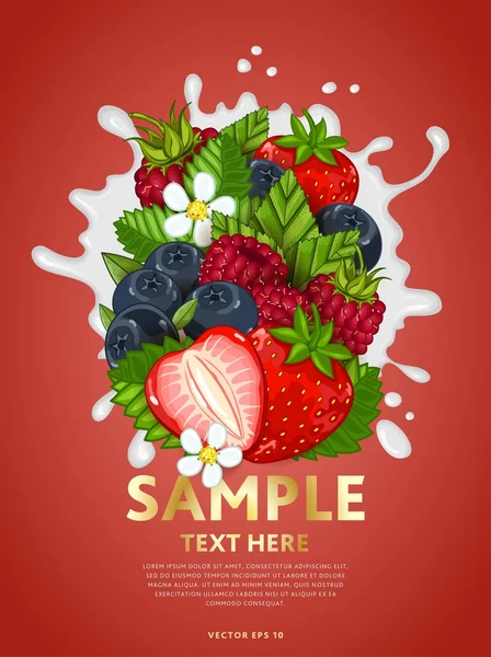 Berry mix sur éclaboussure de lait — Image vectorielle