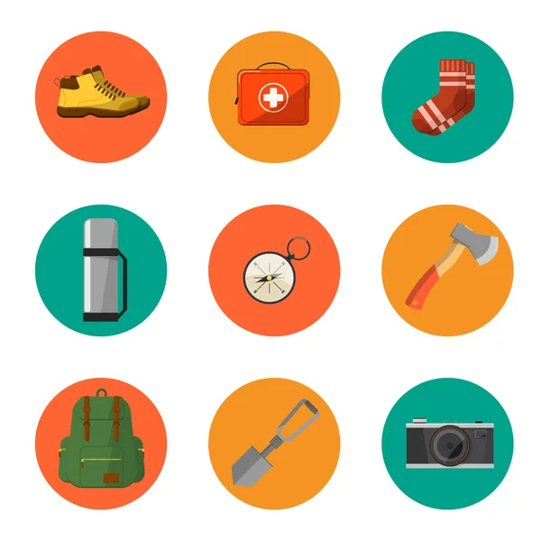 Camping equipment symbols and icons — Stock Vector