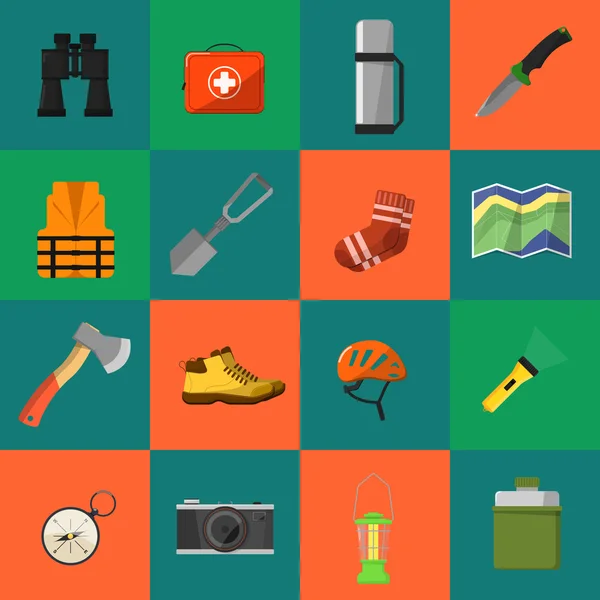 Camping equipment symbols and icons — Stock Vector