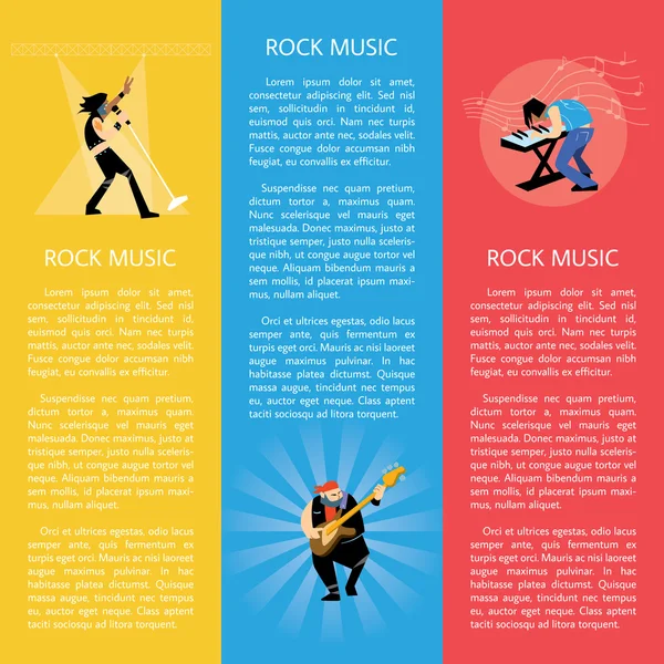 Bannières avec musiciens rock jouant des instruments — Image vectorielle