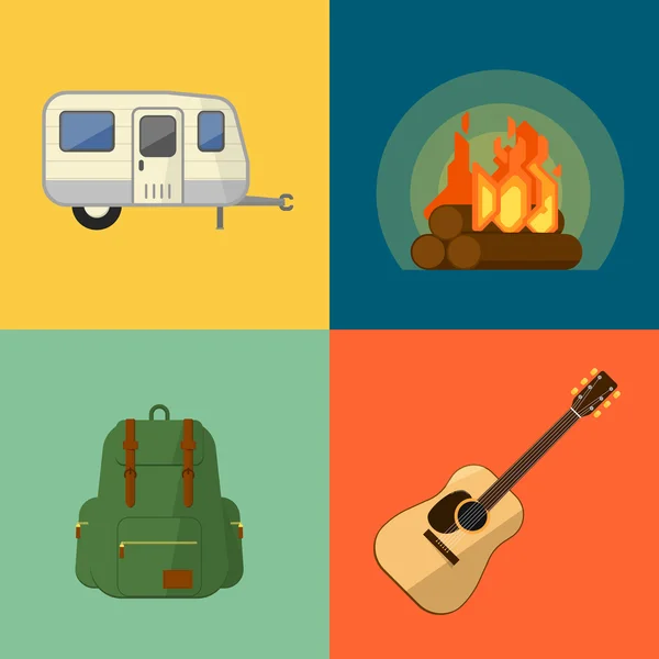 Camping sprzęt symbole i ikony — Wektor stockowy