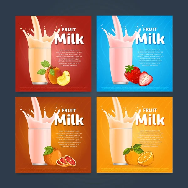 Mistura de frutas coquetel de sobremesa doce de milkshake —  Vetores de Stock