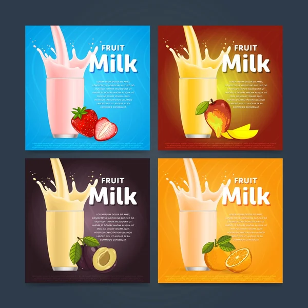 Mistura de frutas coquetel de sobremesa doce de milkshake —  Vetores de Stock