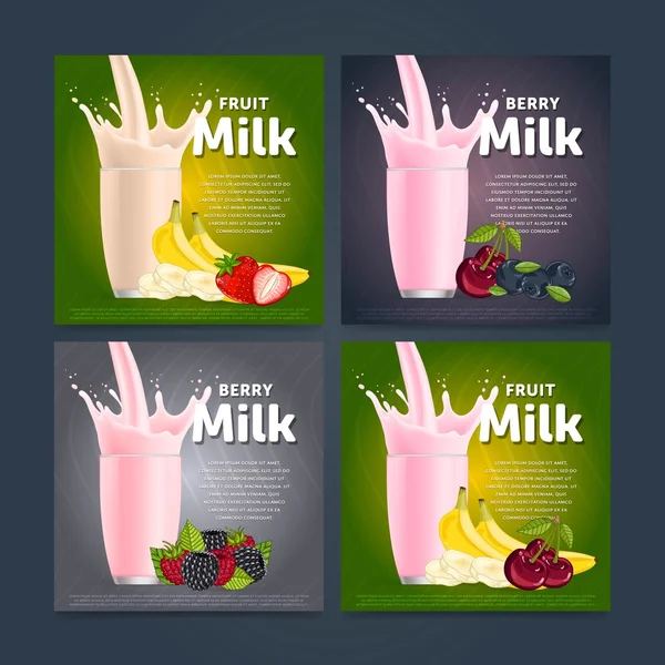 Mistura de frutas coquetel de sobremesa doce de milkshake —  Vetores de Stock