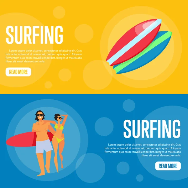 Surf sitio web conjunto de plantillas. Banderas horizontales — Archivo Imágenes Vectoriales