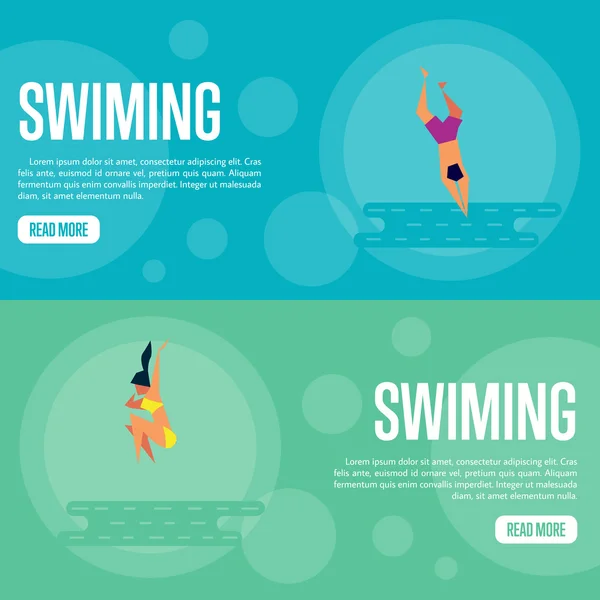 Ensemble de gabarits de site Web de natation. Bannières horizontales — Image vectorielle