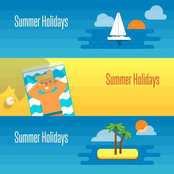 Летние каникулы Знамя с человеком Sunbathes — стоковый вектор