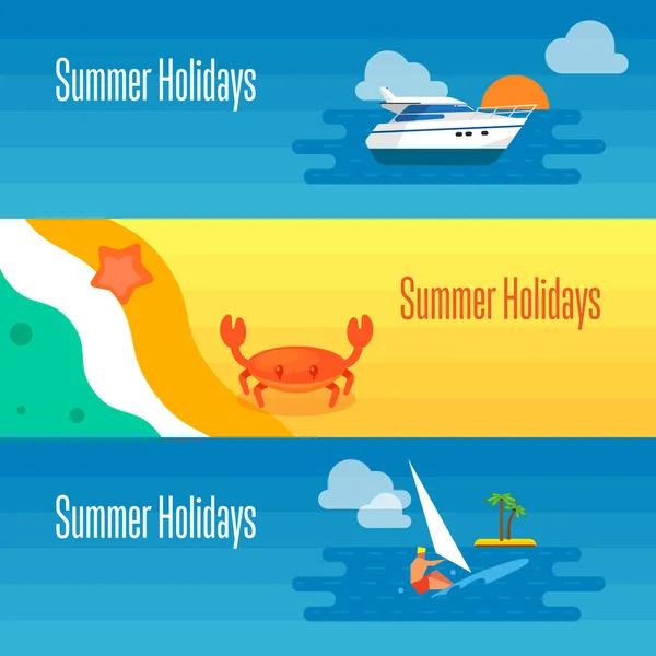 Banner de vacaciones de verano con cangrejo de mar — Archivo Imágenes Vectoriales