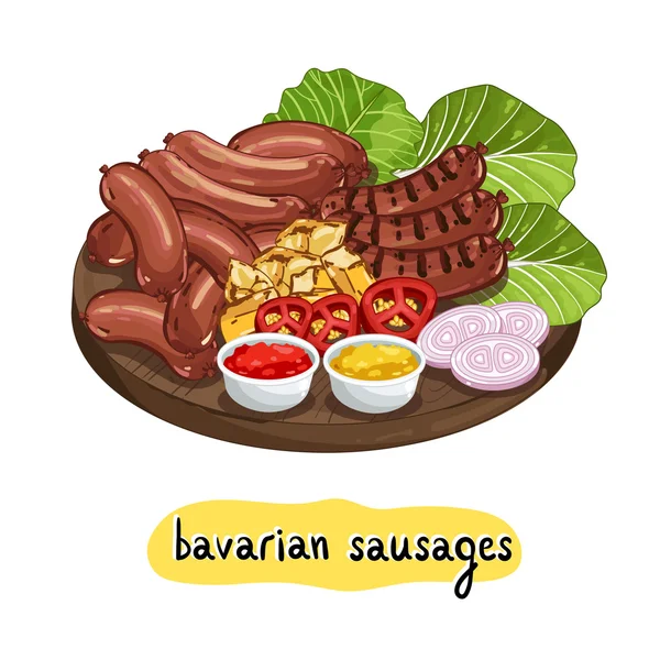 Assorted delicious grilled sausage — Stock Vector