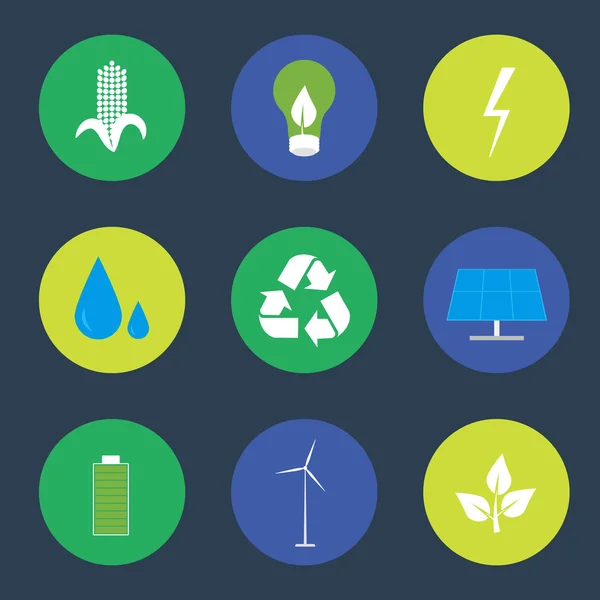 Conjunto de iconos de energía verde y reciclaje — Vector de stock