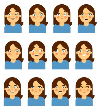 Beyaz arka planda kadın yüz duygusal simgesi