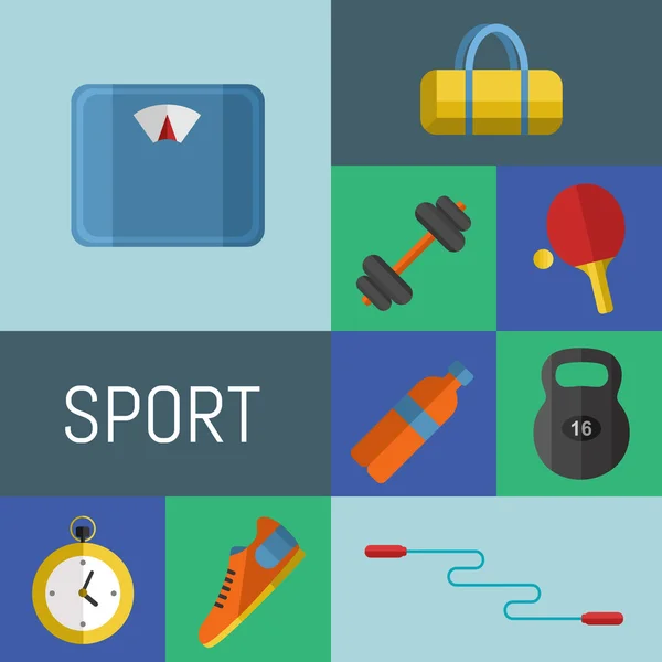 Gimnasio equipo deportivo iconos conjunto . — Vector de stock