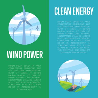 Temiz enerji ve rüzgar gücü dikey afişler.