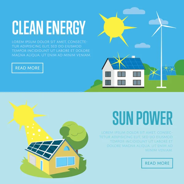Banderas verticales de energía limpia y energía solar . — Vector de stock
