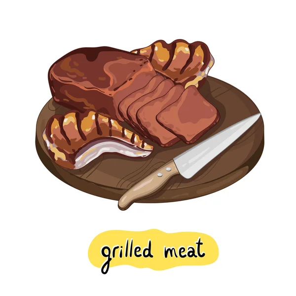 Grilled meat steak on cutting board — Stock Vector