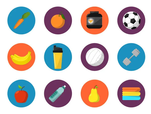 Conjunto de iconos del deporte y la nutrición — Vector de stock