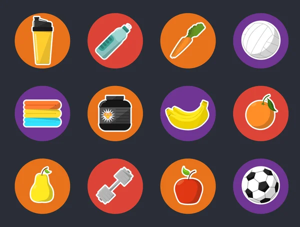 Sports and nutrition icons set — Stock Vector