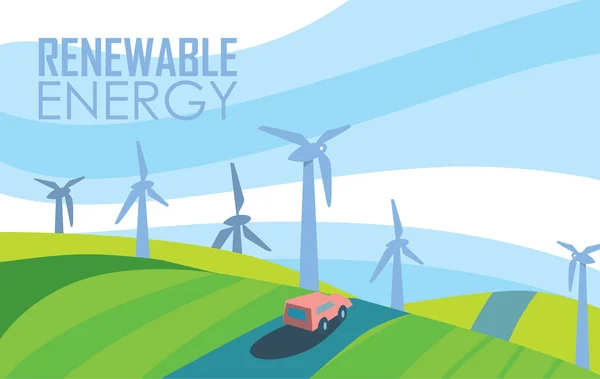 Yenilenebilir enerji afişi. Rüzgar enerjisi üretimi — Stok Vektör