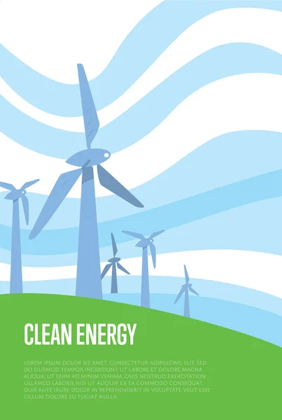 Прапор чистої енергії. Виробництво вітроенергії — стоковий вектор