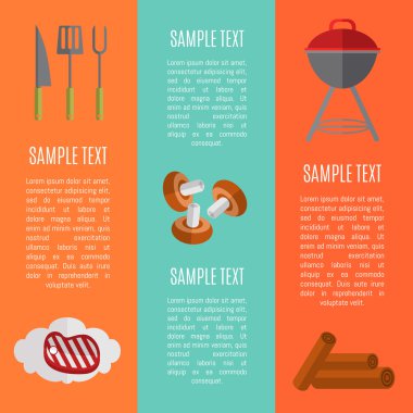 Barbekü ızgara dikey afiş seti