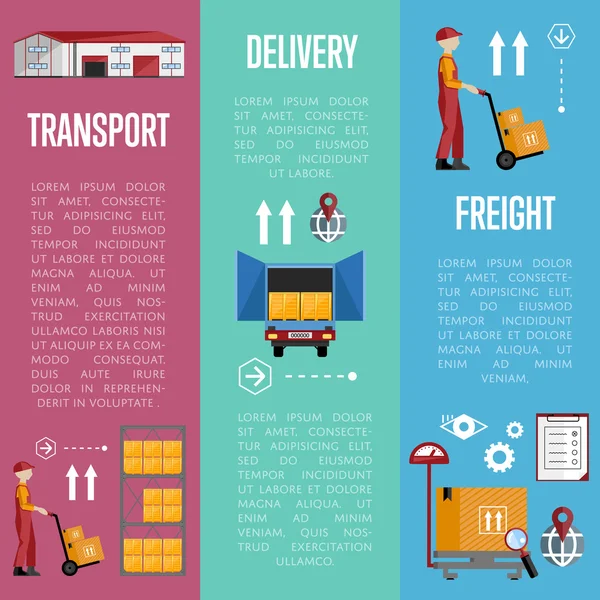 Banderas de infografías de proceso de almacén . — Vector de stock