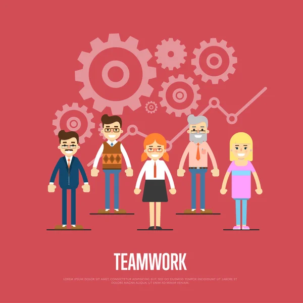 Teamwork-Banner mit Gruppe lächelnder Menschen — Stockvektor