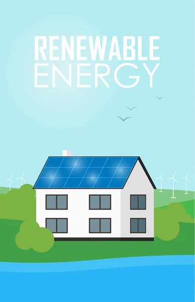 Banner de energía renovable. Paneles solares en casa — Archivo Imágenes Vectoriales