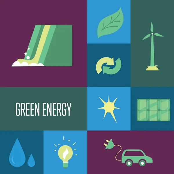 Grön energi, ikoner set. Eco Concept — Stock vektor