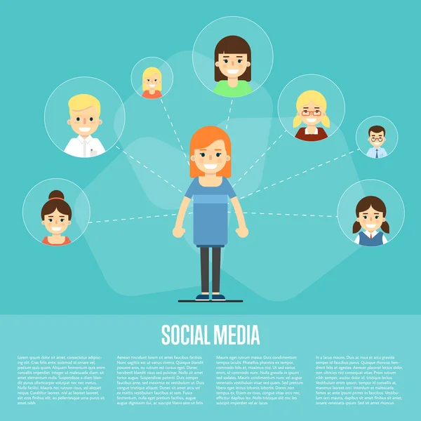 Media społecznościowe transparent z osób połączonych — Wektor stockowy