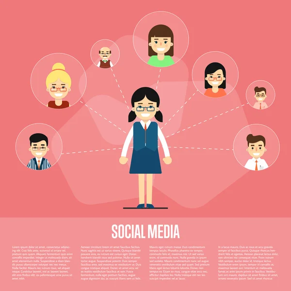 Κοινωνική media πανό με συνδεδεμένα άτομα — Διανυσματικό Αρχείο