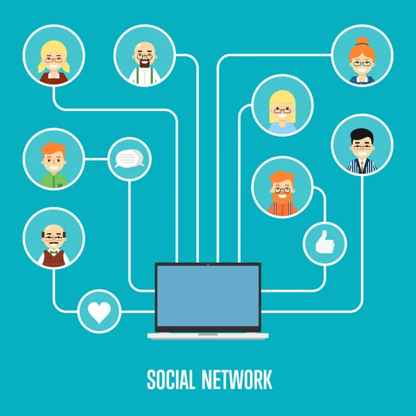 Bannière de réseau social avec des personnes connectées — Image vectorielle