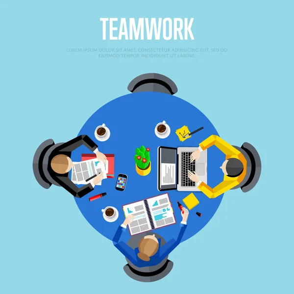 Teamwork. von oben Arbeitsbereich Hintergrund — Stockvektor