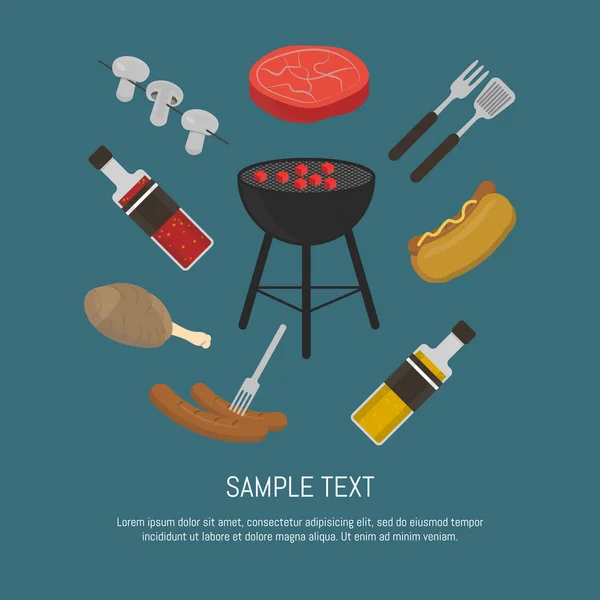 Barbecue grill card, design template. — Stock vektor