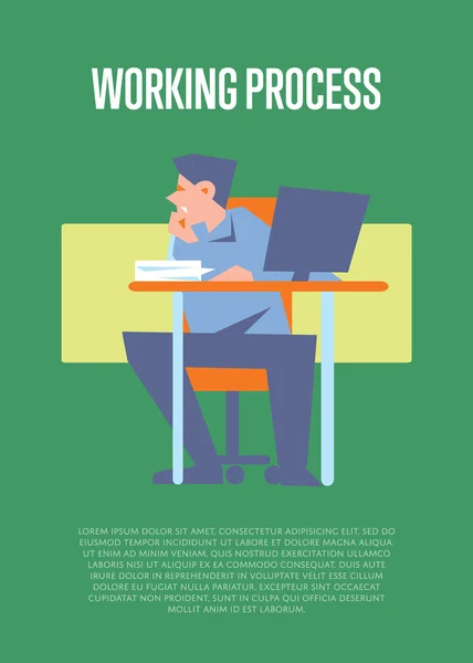 Working process banner with bewildered employee — Stockvector
