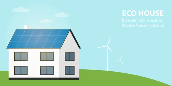 Banner Eco House. Generación de energía solar y eólica — Vector de stock