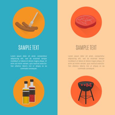 Barbekü ızgara dikey afiş seti