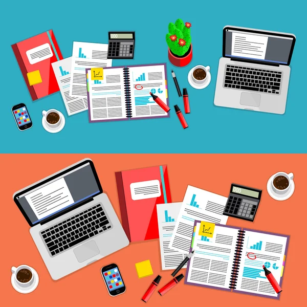 Business office workspace background set