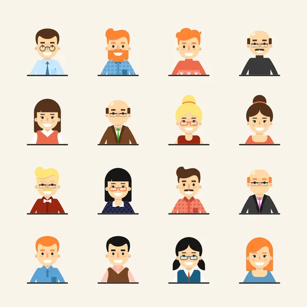 Sorridente persone cartone animato icone impostato — Vettoriale Stock