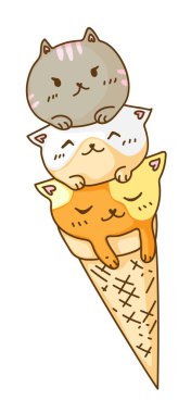 Dondurma külahında üç kedi bembeyaz