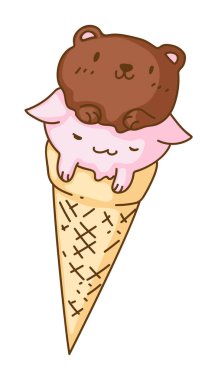 Dondurma külahının içindeki sevimli hayvan maskotu.