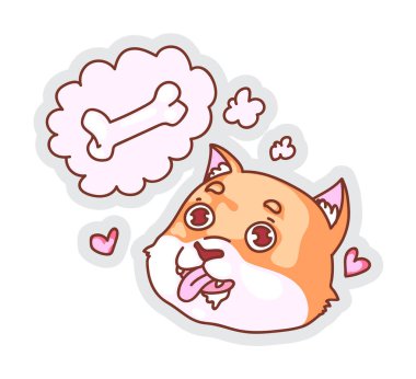 Köpek beyaz arka planda kemik çıkartması düşünüyor